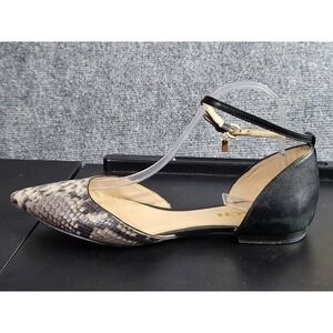 Coach Ankle Strap Pointed Toe Flats Snakeskin Print Black Leather‎ Women Size 9